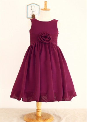 Plum Chiffon Knee Length Boho Beach Flower Girl Dress 
